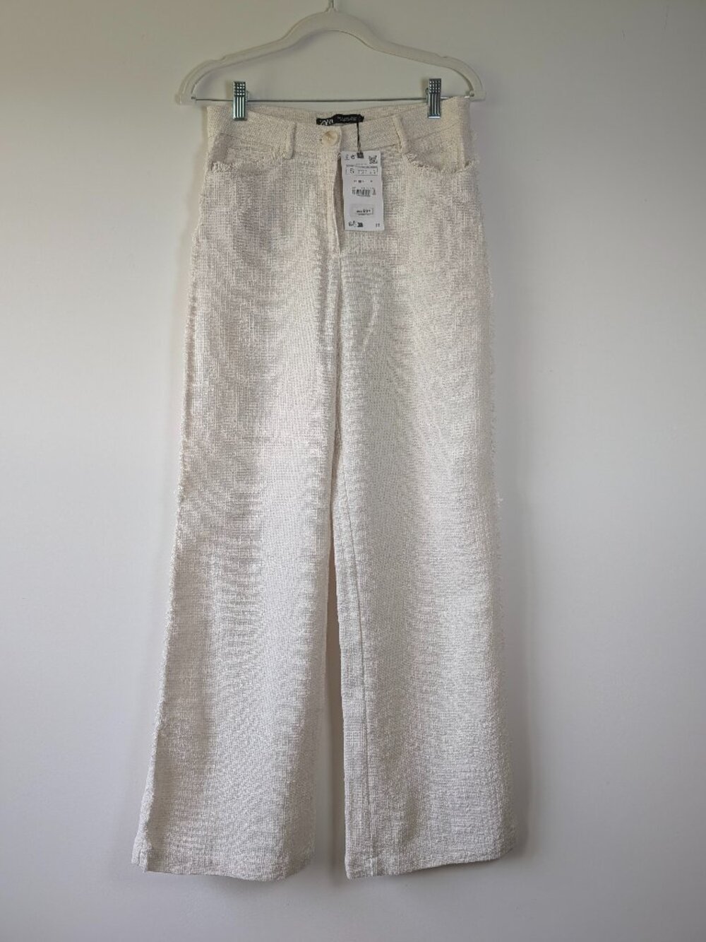 ZARA Textured Frayed Wide-Leg Pants NWT – Cream Neutral (Size S)